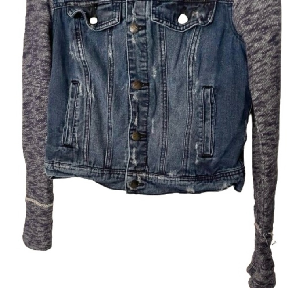 Free People Mixed Media Denim Jacket-navy - Picture 9 of 12